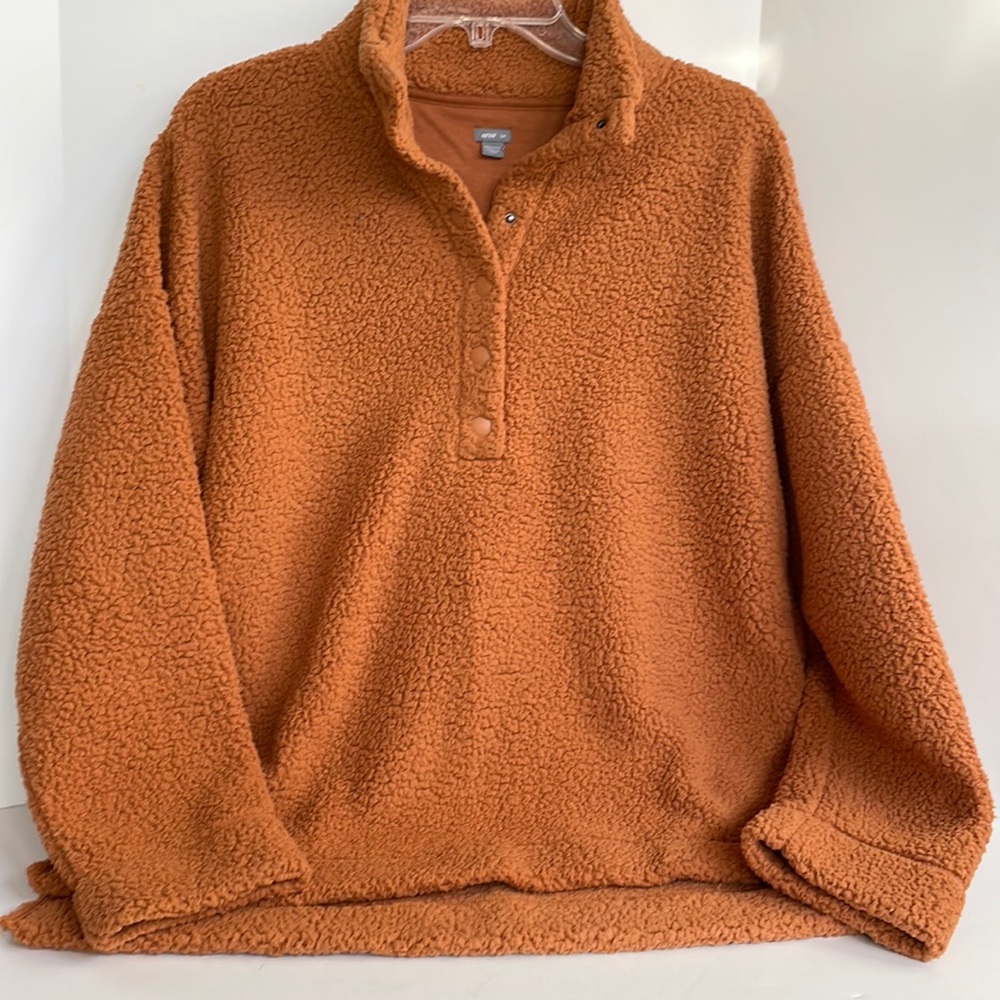 Aerie mock collar snap front open bottom Sherpa fleece tunic pullover small